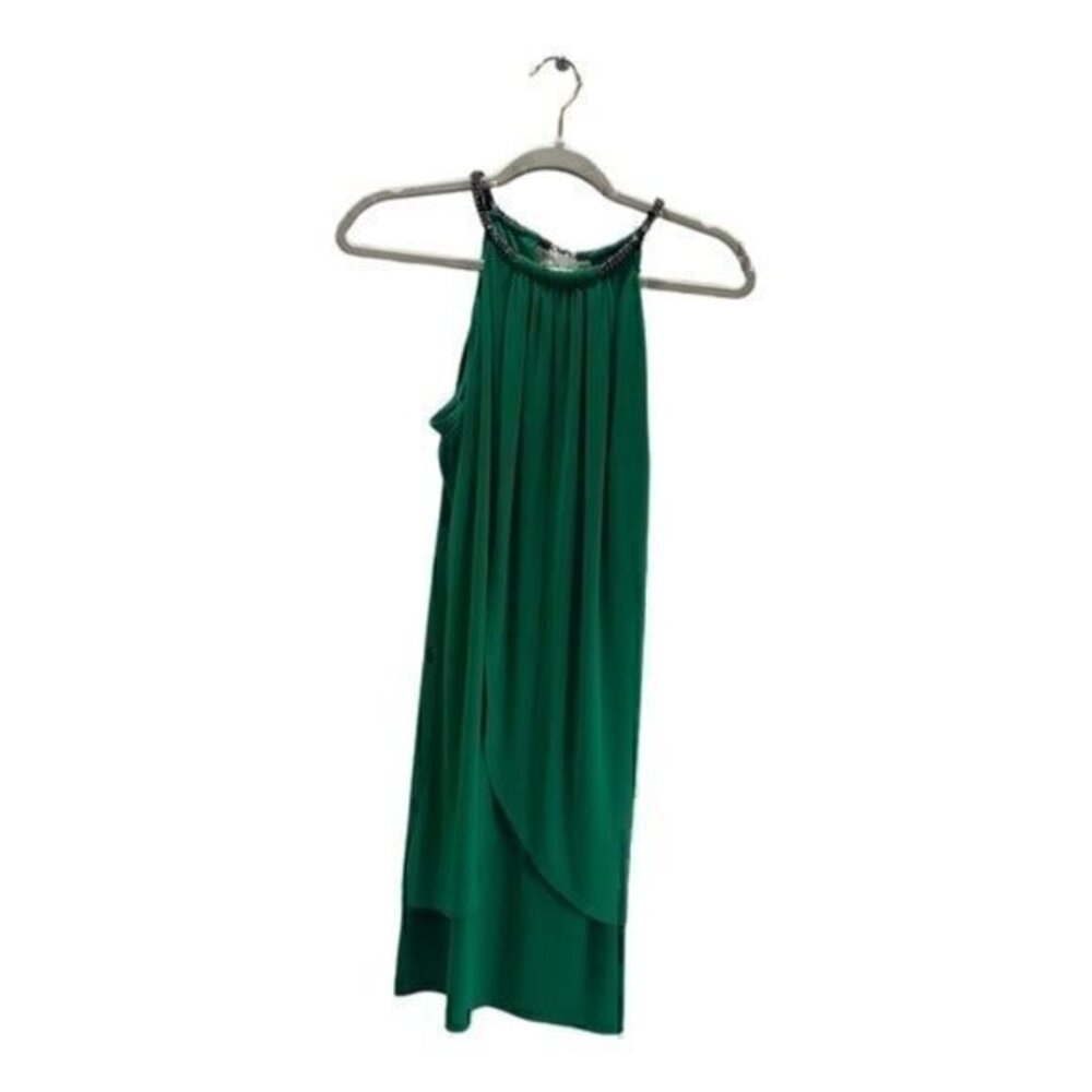 Jessica Simpson emerald green half wrap dress size Small high neck jewelry